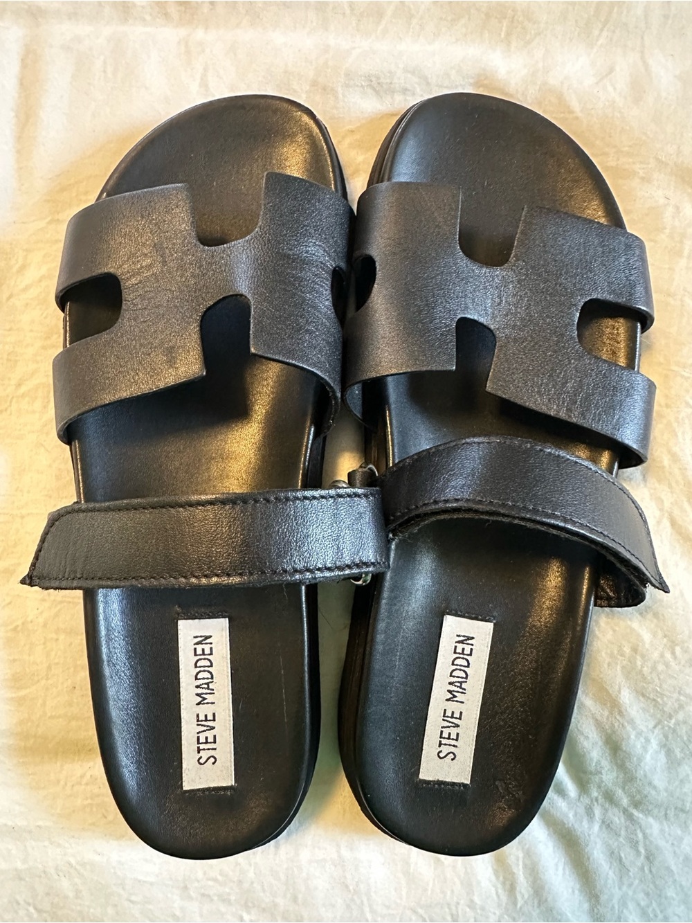 Steve Madden Mayven Adjustable Slide Sandal Black Leather Size 7.5 or 8 - Picture 2 of 8